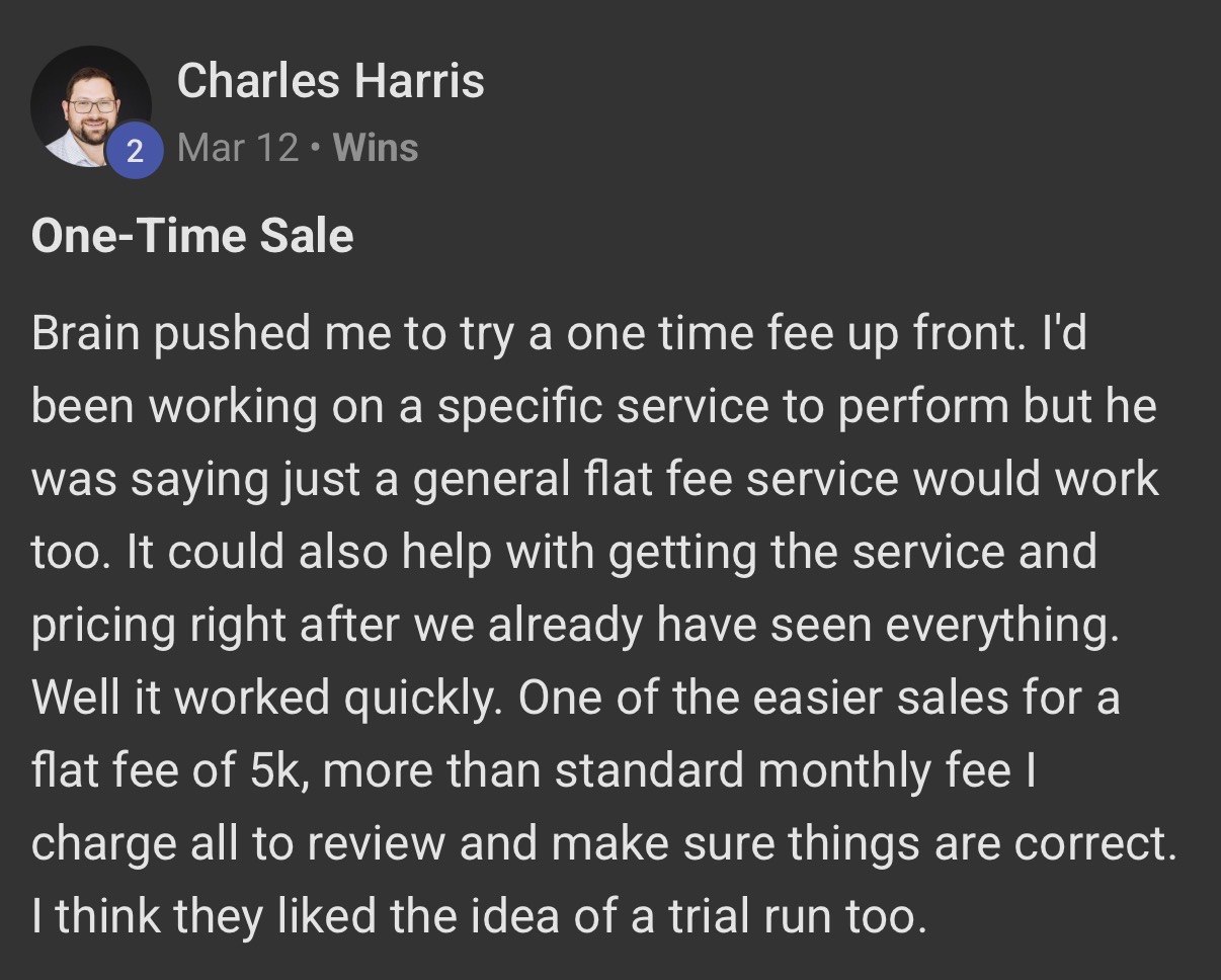 Charles Harris win: $5K upfront flat fee